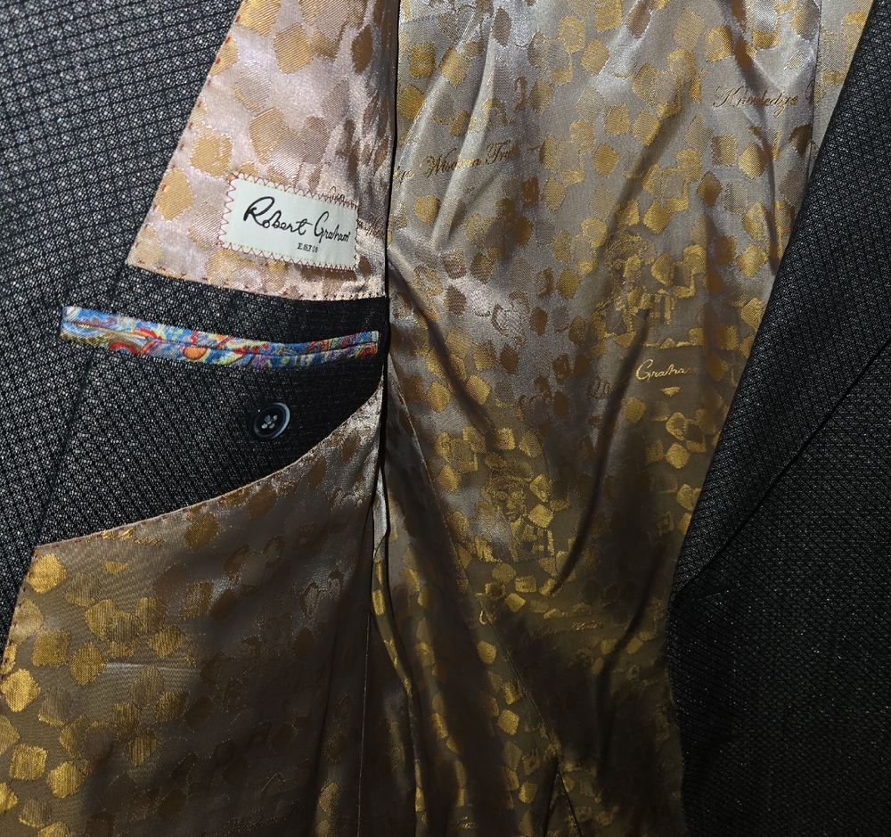 Robert Graham Charcoal Textured Blazer with Gold Floral Lining